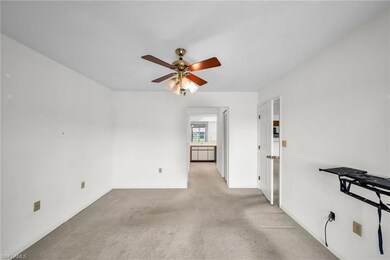 Spare room with a ceiling fan and light carpet