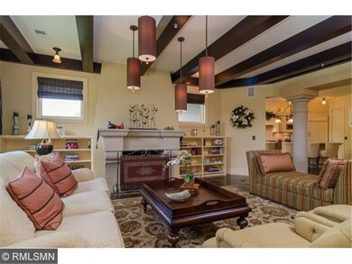 Living room with views of dining room & kitchen