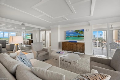 Light, Bright Gulf View Retreat! Step into this Gulf View paradise! Sleek and comfortable. Living Room features custom mirrors to reflect the magical view. New ceiling detail, paint, furniture, and decor 2023