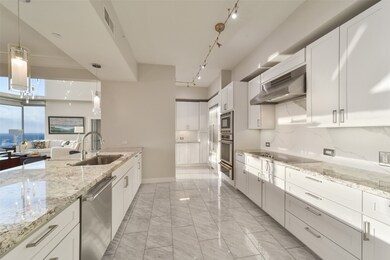 Another perspective of the kitchen features a spac