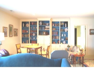 The built ins and TV area at one end of the living
