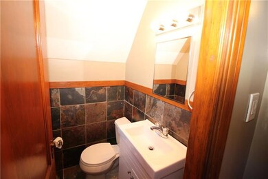 Contemporary Powder Room off Entry w/ Slate Tile p
