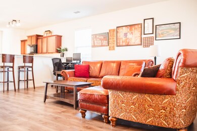 Living room with light wood-type flooring