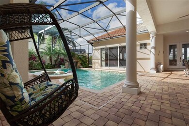 Pool and view of front door to main home.
