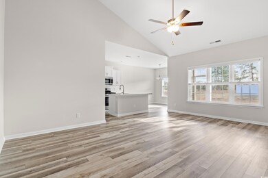 Unfurnished living room with sink, high vaulted ce