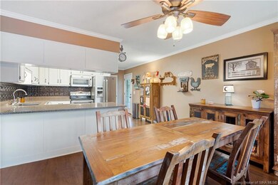 Dining area with large window.
