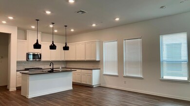 Kitchen featuring tasteful backsplash and dark hardwood / wood-style flooring