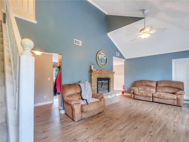Living Room with Vaulted ceiling, new flooring, fi