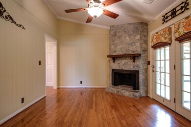 Corner stone wood burning fireplace