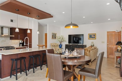 Dining area with recessed lighting