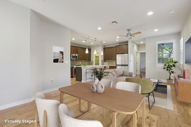 Dining area with ceiling fan, recessed lighting, 