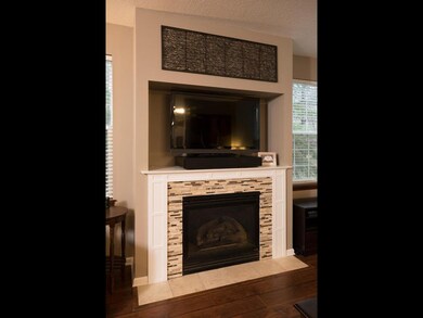 Beautiful gas fireplace with ceramic tile and cust