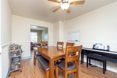 Dining space featuring light hardwood / wood-style flooring and ceiling fan