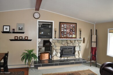Fireplace in living room with furniture