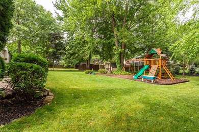 Back yard with shed, playset does not stay