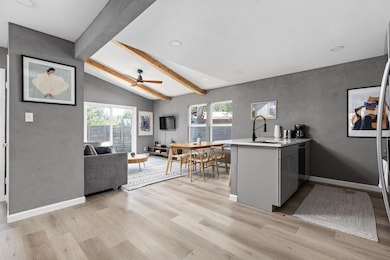 Kitchen featuring a peninsula, light wood-style f