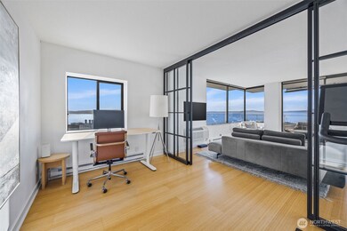 Separation of living room offers flex space for office, guests or workout.