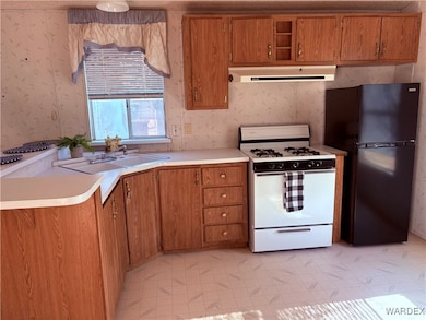 Kitchen featuring black refrigerator, kitchen peni