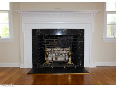 Marble hearth and dentil trim on the wood burning 