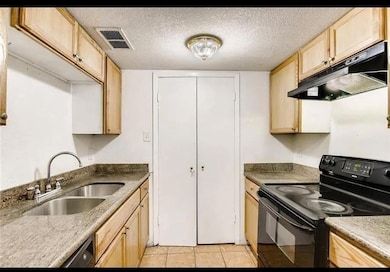 Kitchen featuring light brown cabinetry, a sink, v