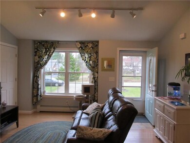 Bright living room with vaulted ceiling