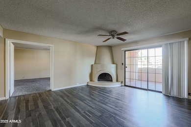 Wood burning fireplace and balcony