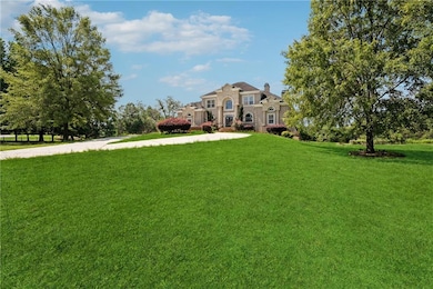 View of front facade with a chimney and a front lawn
