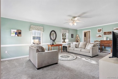 Living room features crown & chair molding