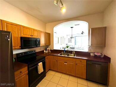 Kitchen with track lighting, black appliances, sin