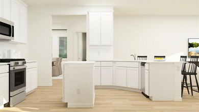 Kitchen with stainless steel appliances, backsplash, white cabinetry, a center island, and light wood-type flooring
