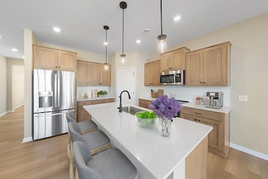 Beautiful stained wood cabinets, Quartz countertops
