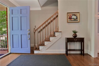 Hardwood floors throughout most of the house, cove