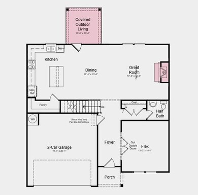 First Floor Plan - Additional highlights include: covered back patio, and a fireplace in the great room