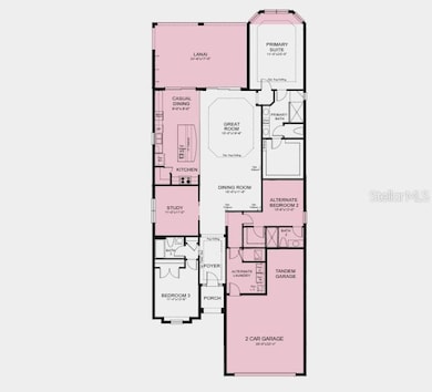 Structural options added include: Gourmet kitchen, casual dining extension, study with pocket doors in place of flex, bay window at primary suite, extended covered lanai, tray ceiling at primary suite and gathering room, 8' interior doors, and tandem garage.