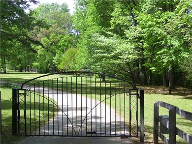 Ornamental iron gate leads you along a paved drive