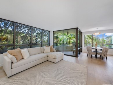 Floor to ceiling black framed windows, newly tinte