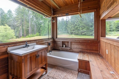 Bathroom; overlooking pond