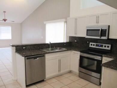 kitchen area, vaulted ceilings, stainless applianc