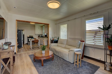 Looking from the front door through living room to kitchen.