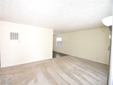 Entrance. Living room featuring light carpet and a textured ceiling
