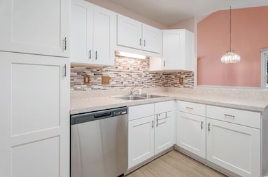 Kitchen featuring stainless steel dishwasher, ligh