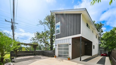 View of home's exterior featuring board and batte