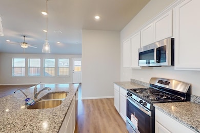 Kitchen with stainless steel appliances, granite c