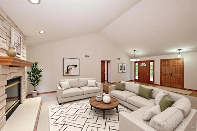 Vaulted Living Room with Cozy Fireplace