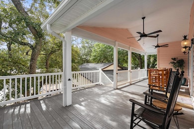 Wooden deck with ceiling fan