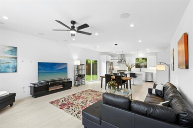 Living room with light wood-type flooring, recess