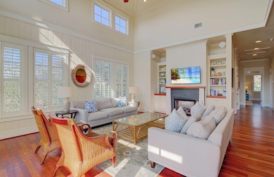 Fireplace and built-in bookcases