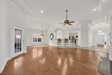 Unfurnished living room with crown molding, light 
