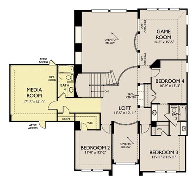 Come upstairs for a view of the game room, media room and secondary bedrooms.