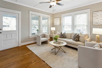 Living room view to front porch.